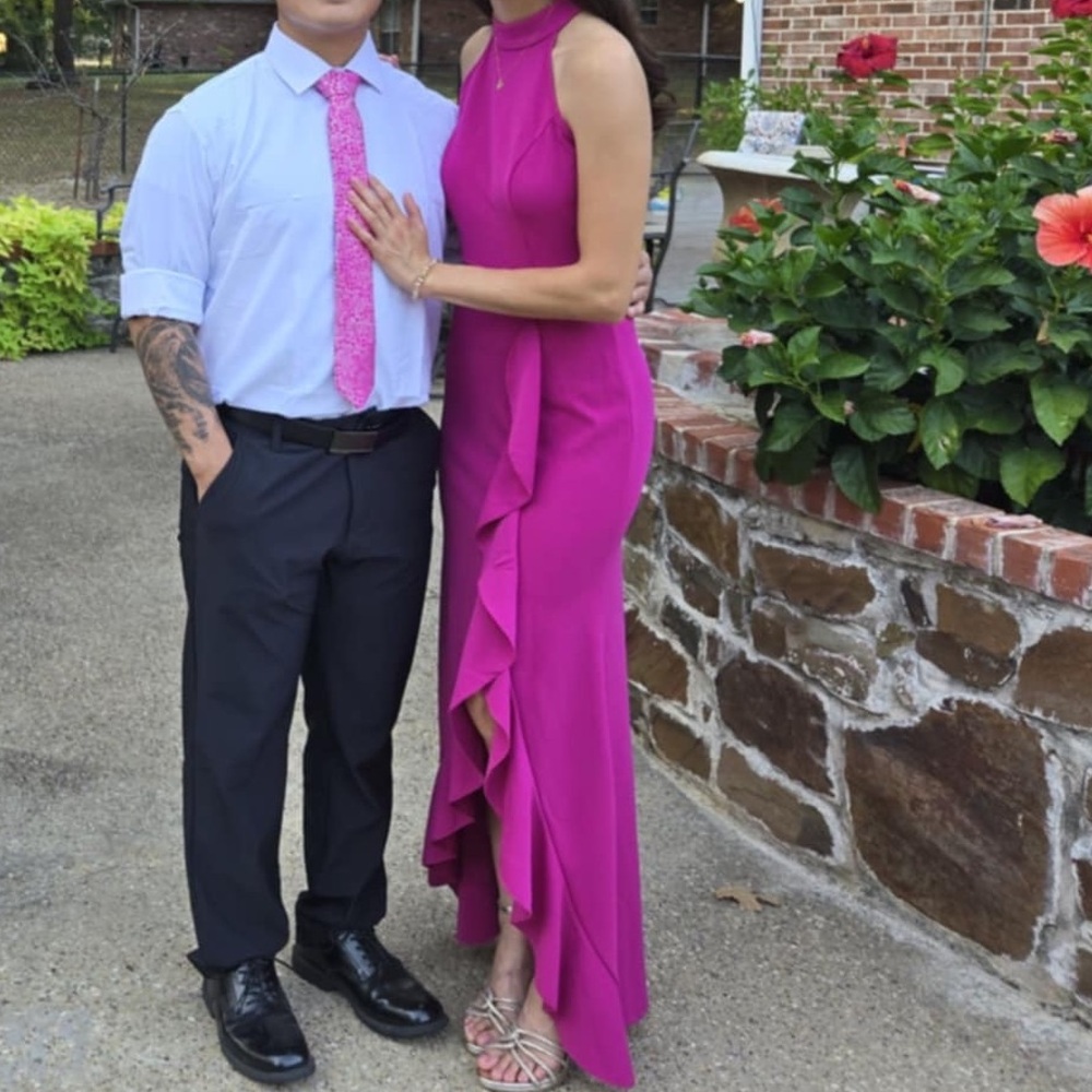 Chic Pink High-Low Halter Dress